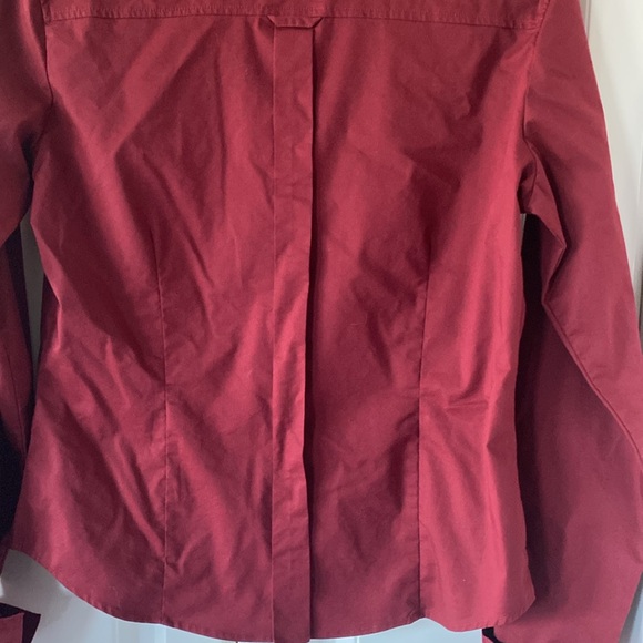 Women’s fitted long sleeve blouse top, beautiful burgundy colour and folded cuff - Picture 10 of 11